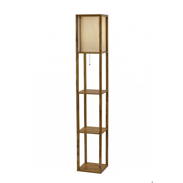 Homeroots Floor Lamp with Natural Wood Finish Storage Shelves 372525 - main